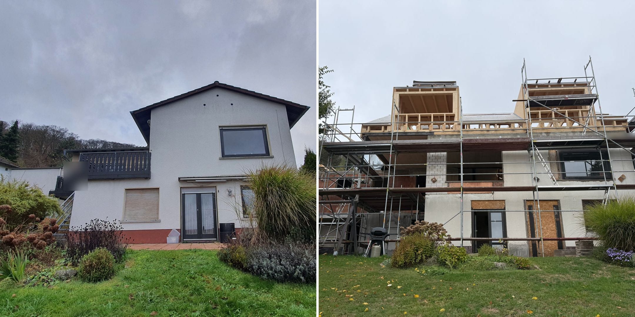 Vorher und in der Bauphase: Energetische Kernsanierung mit Aufstockung Einfamilienhaus in Kelkheim-Ruppertshain